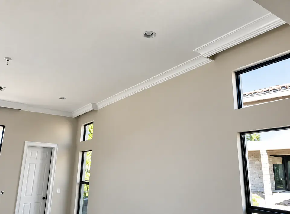 Crown molding around a living room ceiling